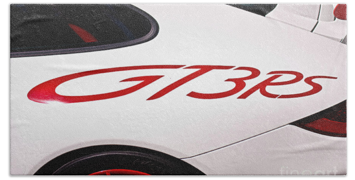 White Bath Towel featuring the photograph White Porsche GT3RS - Rear Quarter by Stuart Row