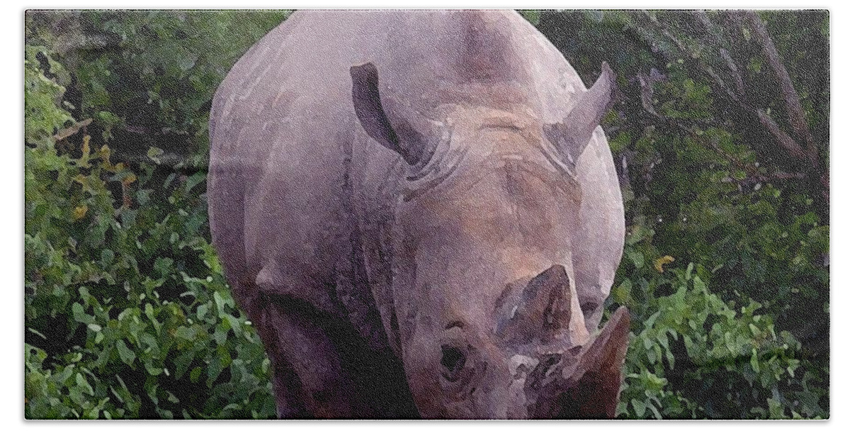 Rhino Bath Towel featuring the photograph White Rhinoceros Water Coloring by Joseph Baril