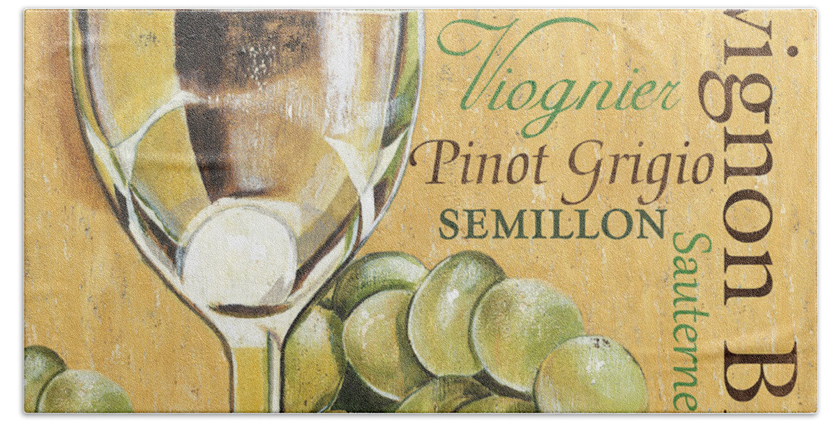 Wine Hand Towel featuring the painting White Wine Text by Debbie DeWitt