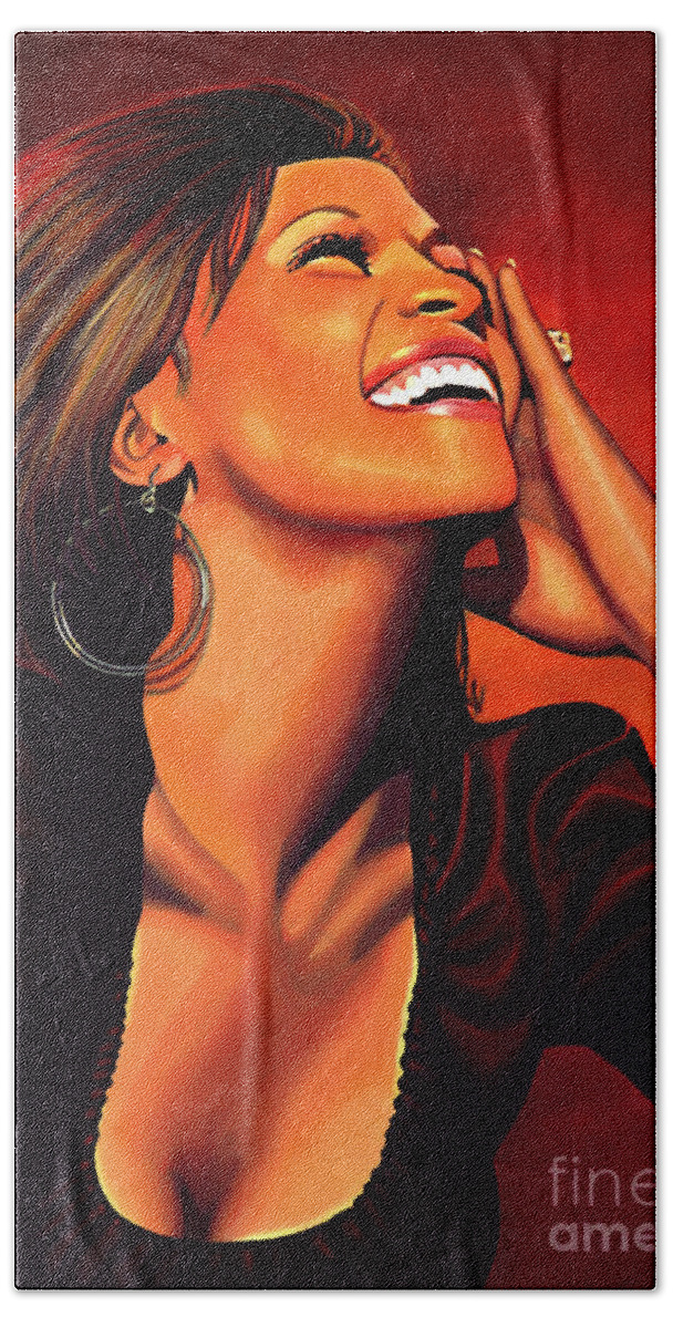 Whitney Houston Hand Towel featuring the painting Whitney Houston by Paul Meijering