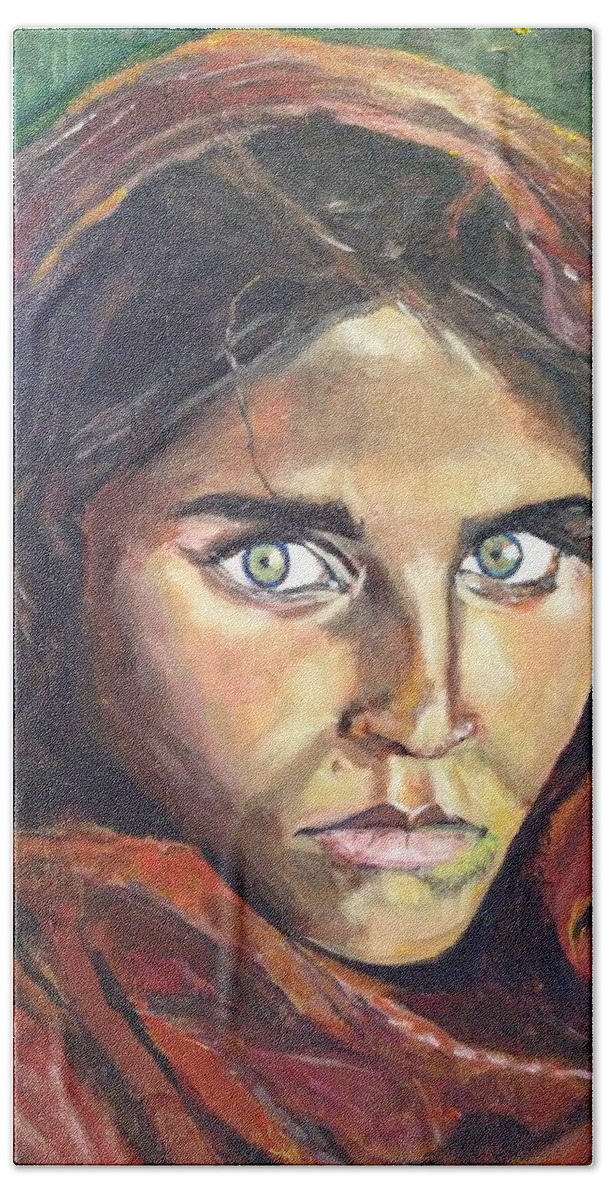 Afghan Girl Hand Towel featuring the painting Who's That Girl? by Belinda Low
