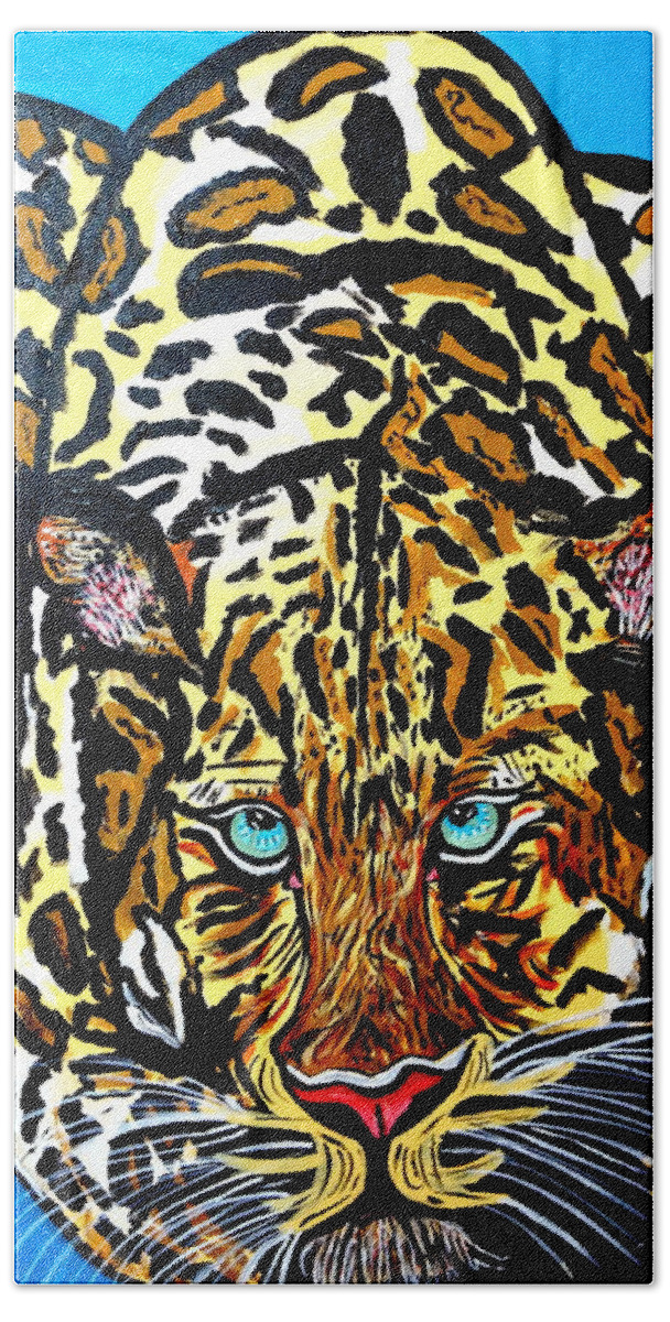 Wildcat Hand Towel featuring the painting Wild Cat by Nora Shepley