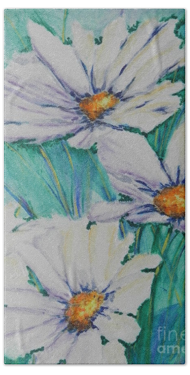 Fine Art Painting Hand Towel featuring the painting Wild Daisys Two by Chrisann Ellis