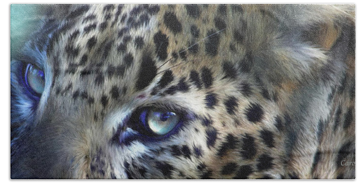Leopard Bath Towel featuring the mixed media Wild Eyes - Leopard Moon by Carol Cavalaris