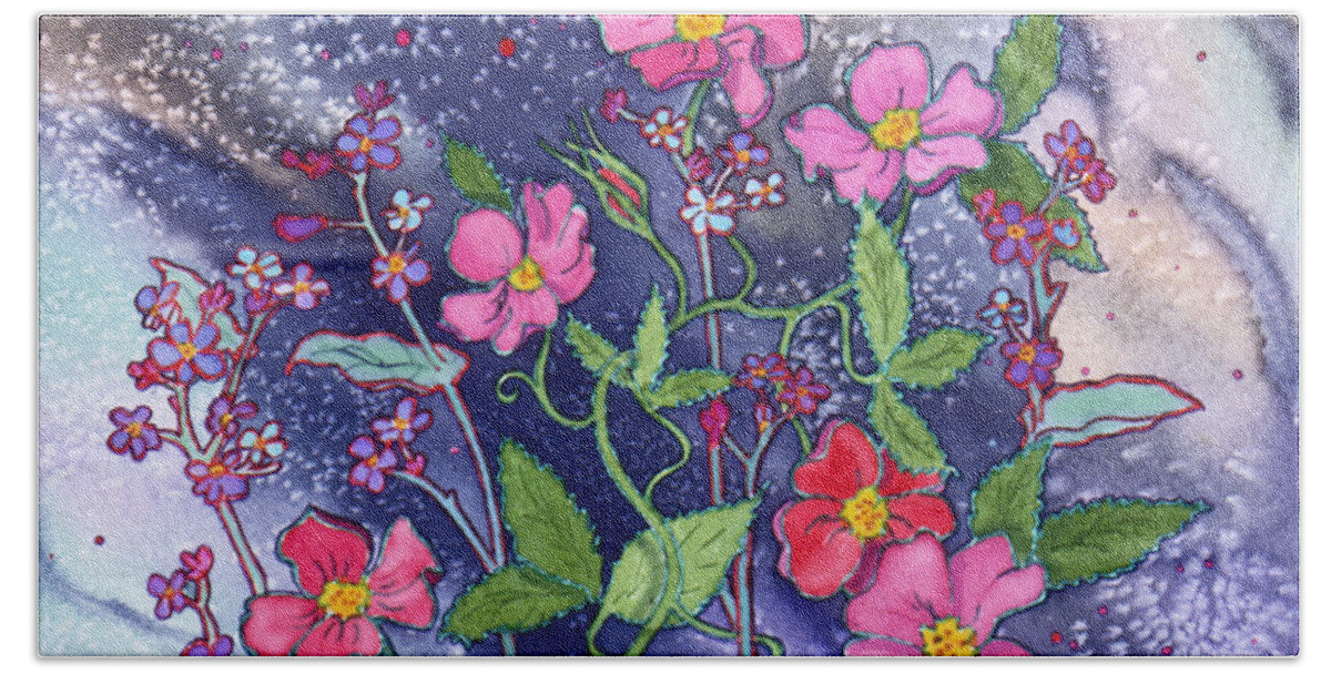 Wild Roses Hand Towel featuring the painting Wild Roses by Teresa Ascone