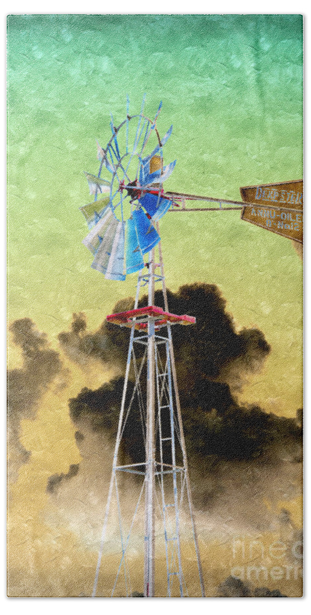 Windmill Hand Towel featuring the photograph Wild West Windmill by Andee Design