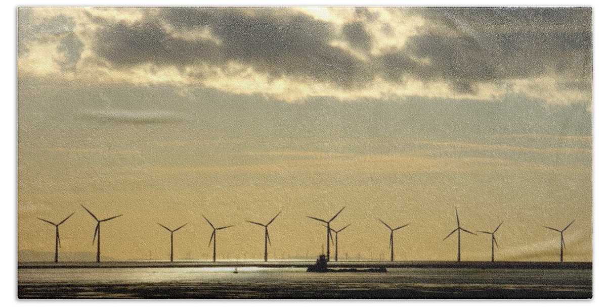 Wind Bath Towel featuring the photograph Wind Farm at Sunset by Steve Kearns