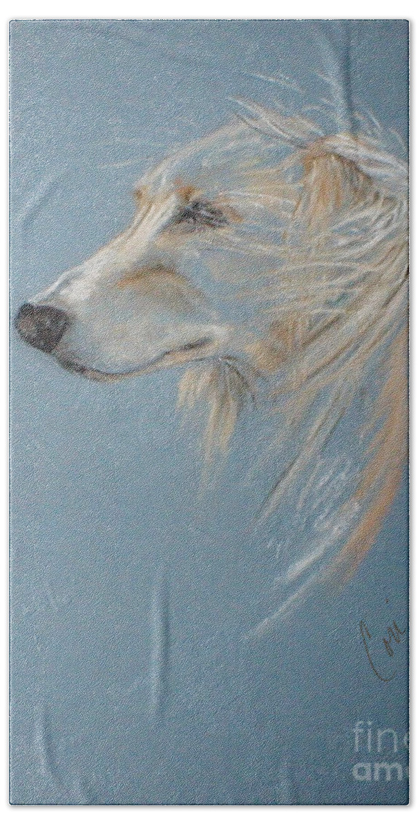 Saluki Bath Towel featuring the drawing Windhound by Cori Solomon