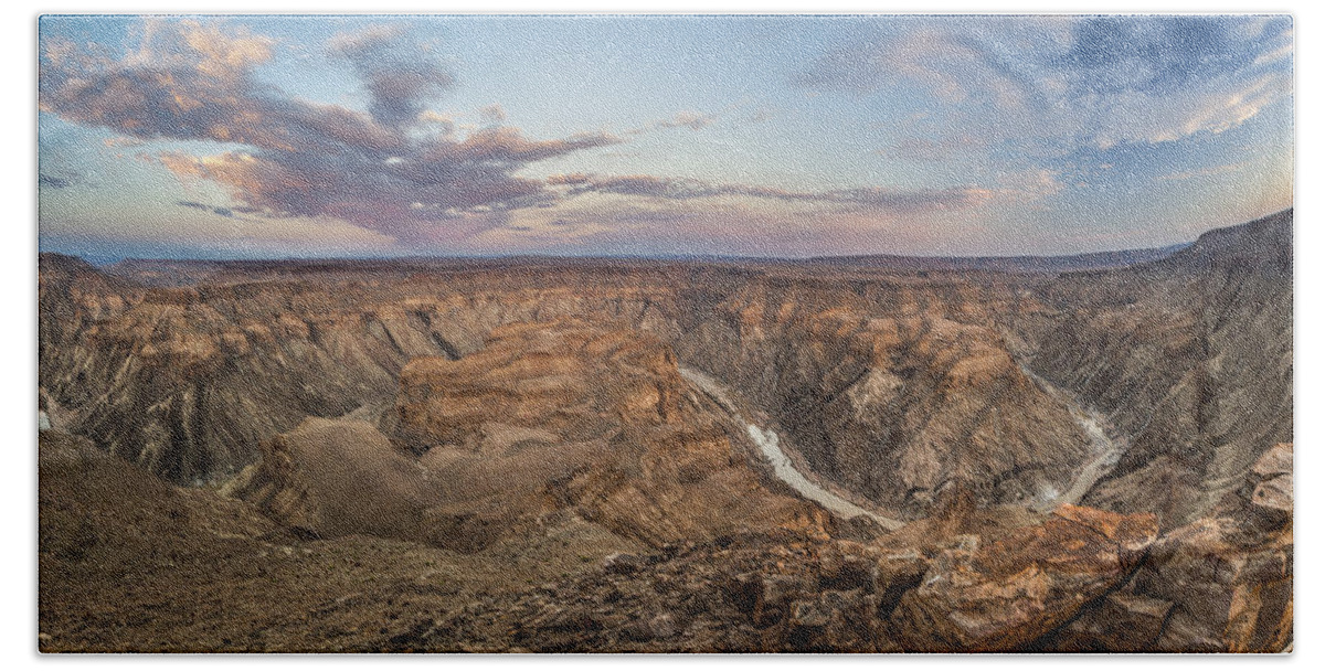Vincent Grafhorst Bath Towel featuring the photograph Winding Fish River Canyon And Desert by Vincent Grafhorst