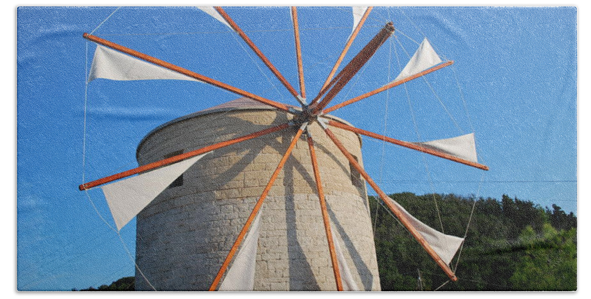 Corfu Bath Towel featuring the photograph Windmill 2 by George Katechis