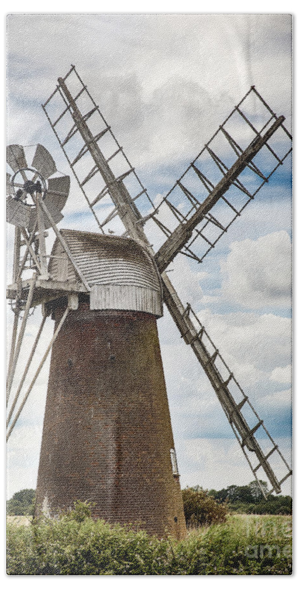 Windmill Bath Towel featuring the photograph Windmill in Norfolk UK by Simon Bratt