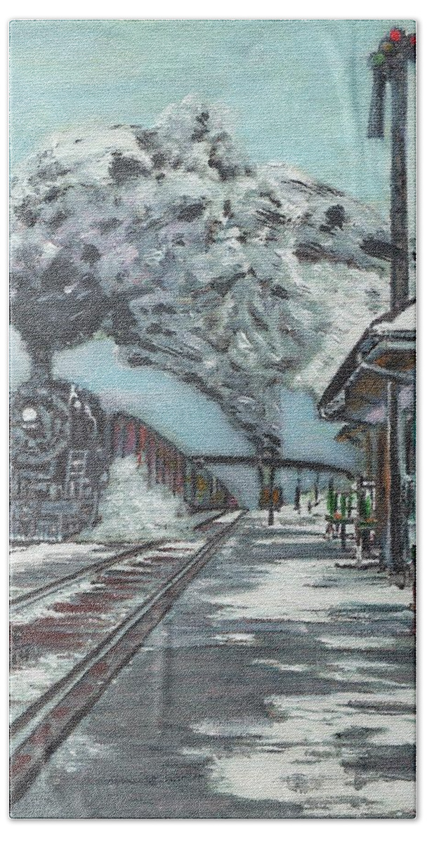 Trains Bath Towel featuring the painting Winter Freight by Cliff Wilson