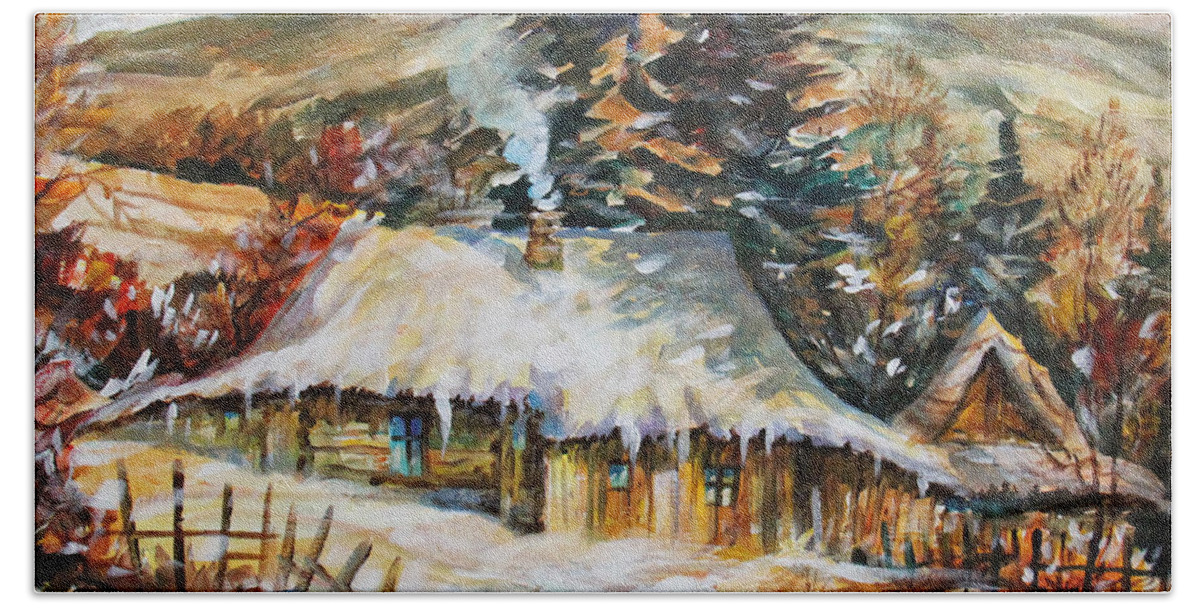 Winter Magic Bath Towel featuring the painting Winter Magic by Dariusz Orszulik
