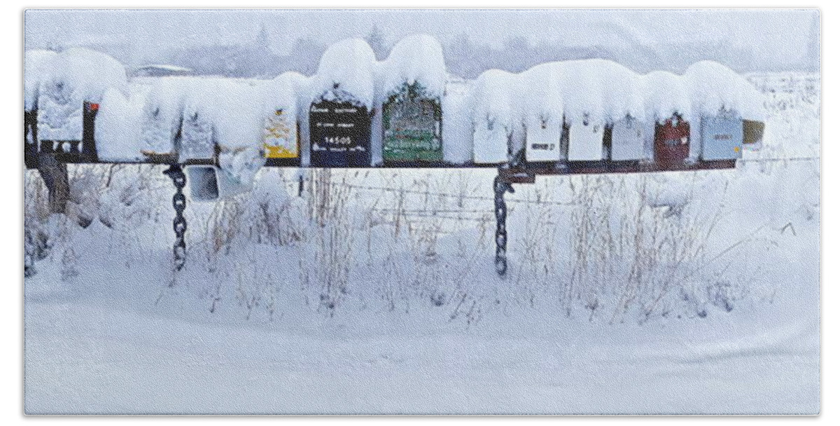 Photography Bath Towel featuring the photograph Winter Mailbox Panorama by Sean Griffin