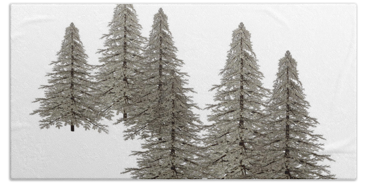 Tree Bath Towel featuring the painting Winter Pines Black and White by David Dehner