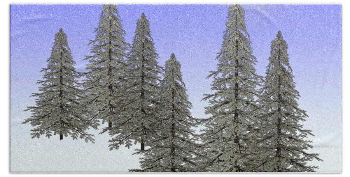 Tree Bath Towel featuring the painting Winter Pines Ice and Snow by David Dehner