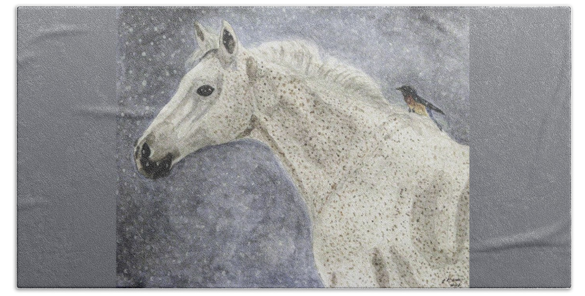 Watercolors Hand Towel featuring the painting Winter Rider by Angela Davies