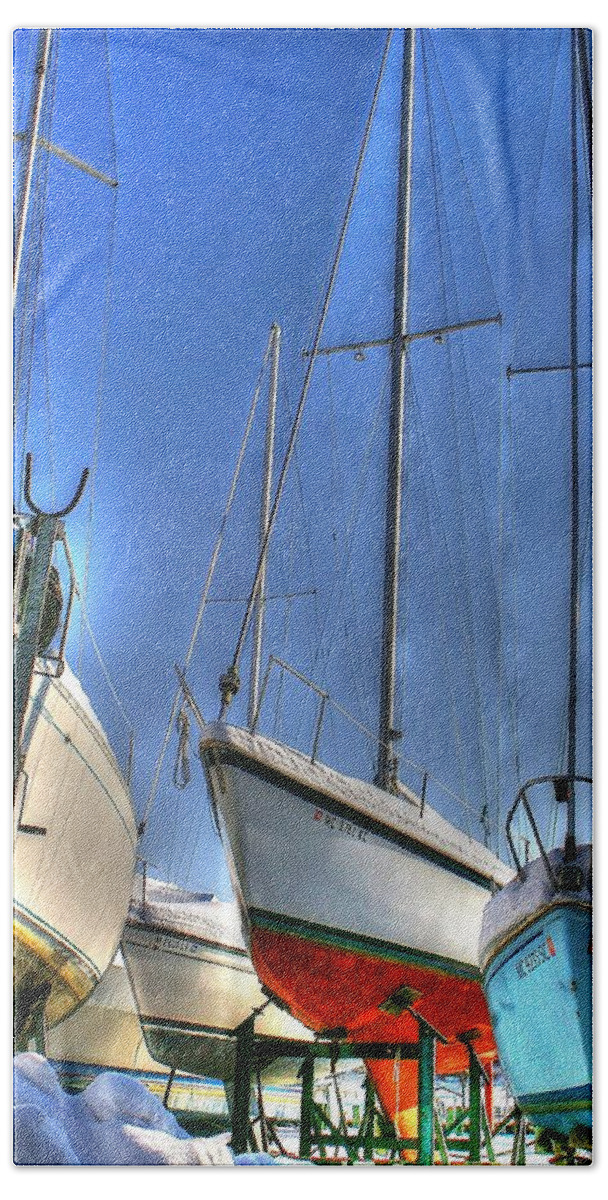 Sails Hand Towel featuring the photograph Winter Shipyard by Randy Pollard