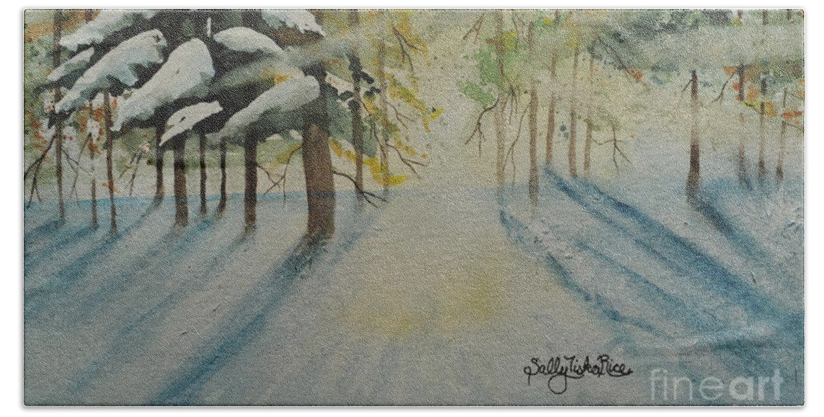 Trees Bath Sheet featuring the painting Winter Sun Rise by Sally Tiska Rice