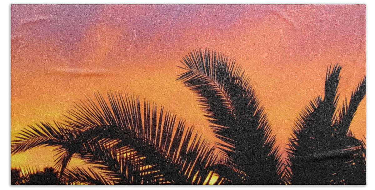 Palm Tree Hand Towel featuring the photograph Winter Sunset by Tammy Espino