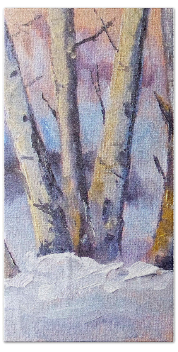 Birch Bath Towel featuring the painting Winter Trees by Nancy Merkle