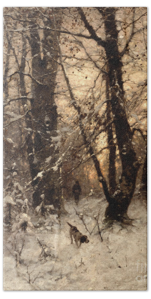 Winter Bath Sheet featuring the painting Winter Twilight by Ludwig Munthe