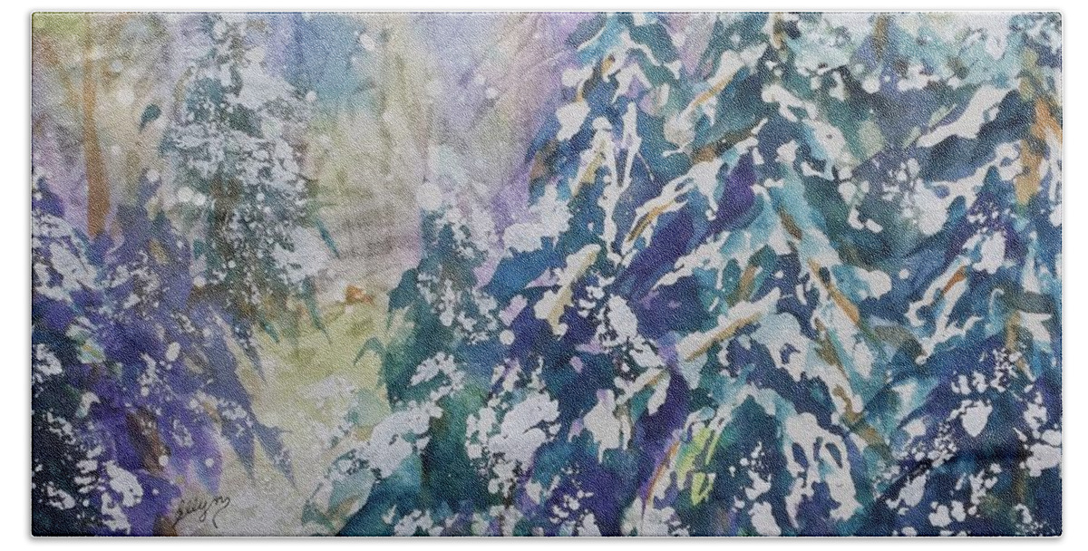 Winter Wonderland Bath Towel featuring the painting Winter Winds by Ellen Levinson