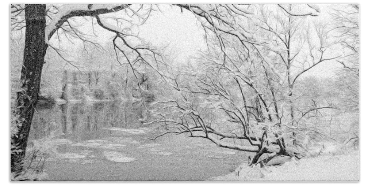 Snow Bath Towel featuring the photograph Winter Wonderland in Black and White by Tracy Winter