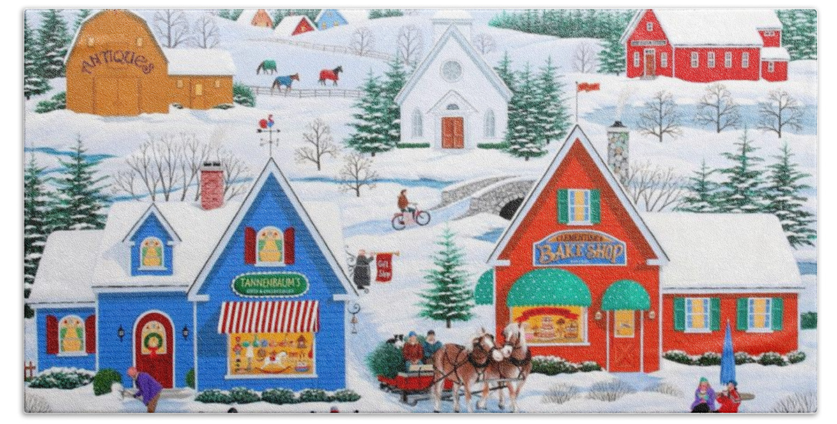 Folk Art Hand Towel featuring the painting Wintertime in Sugarcreek by Wilfrido Limvalencia