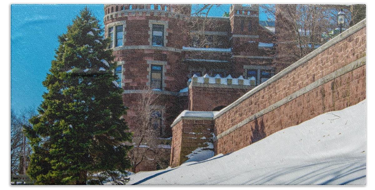 Castle Hand Towel featuring the photograph Wintry Lambert Castle by Anthony Sacco