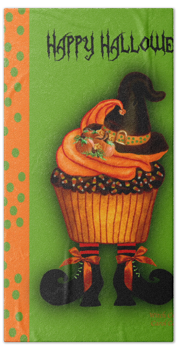 Halloween Art Bath Towel featuring the mixed media Witch Cupcake 3 by Carol Cavalaris