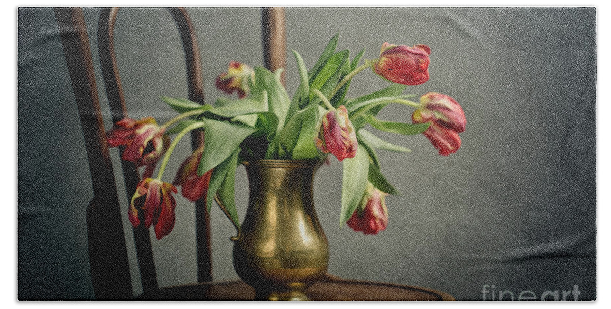 Tulip Hand Towel featuring the photograph Withered Tulips by Nailia Schwarz