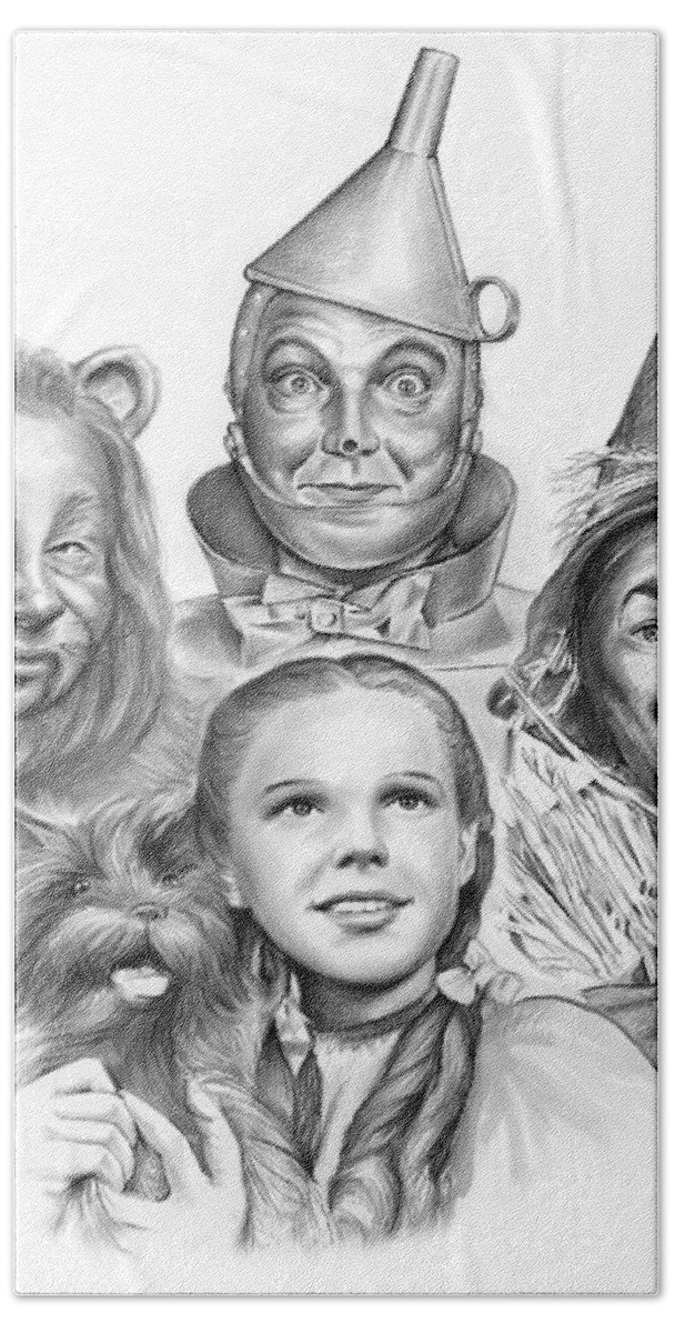Wizard Of Oz Hand Towel featuring the drawing Wizard of Oz by Greg Joens