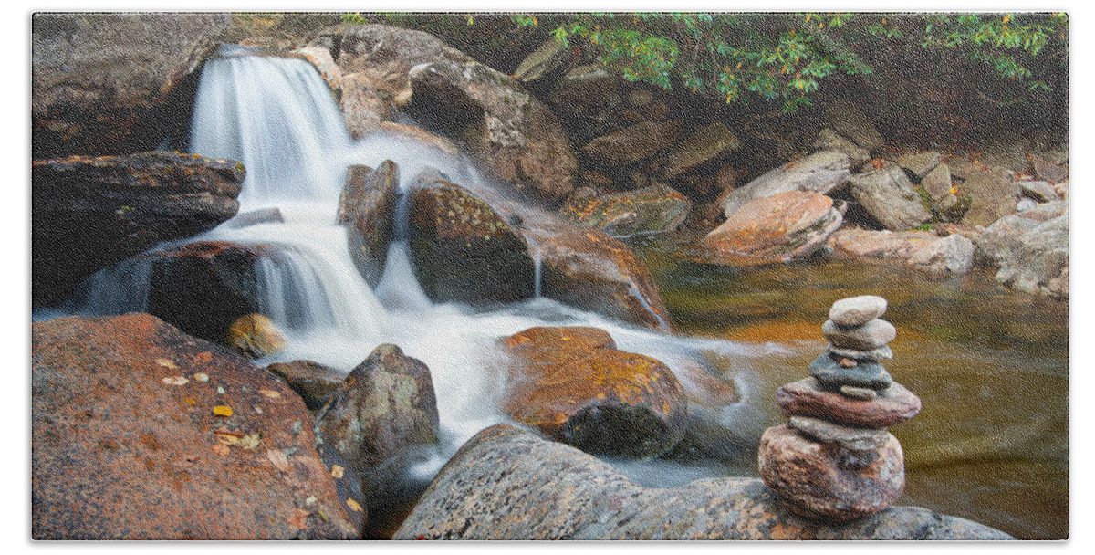 Waterfalls Bath Towel featuring the photograph WNC Flowing Zen Waterfalls Landscape - Harmony Waterfall by Dave Allen