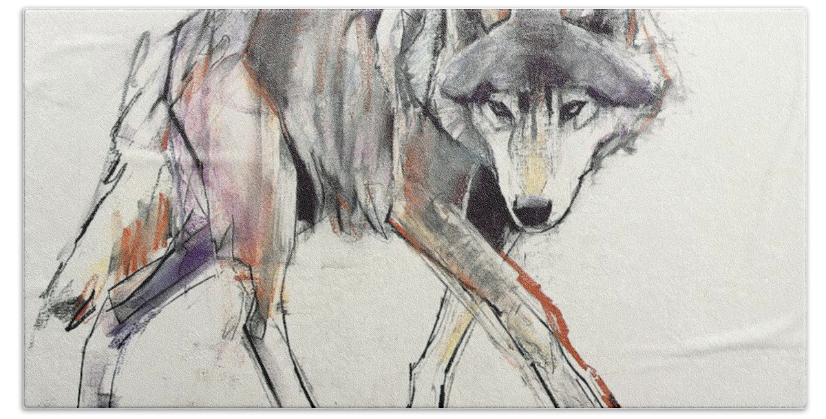 Wolf Hand Towel featuring the painting Wolf by Mark Adlington