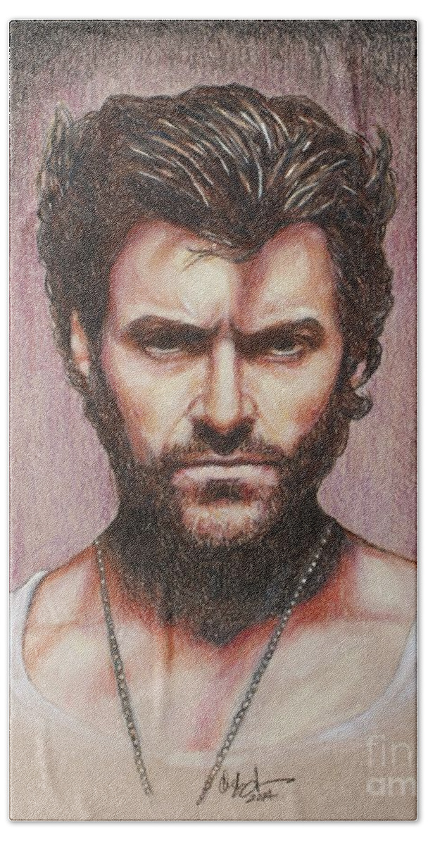 Wolverine Bath Towel featuring the drawing Wolverine by Christine Jepsen