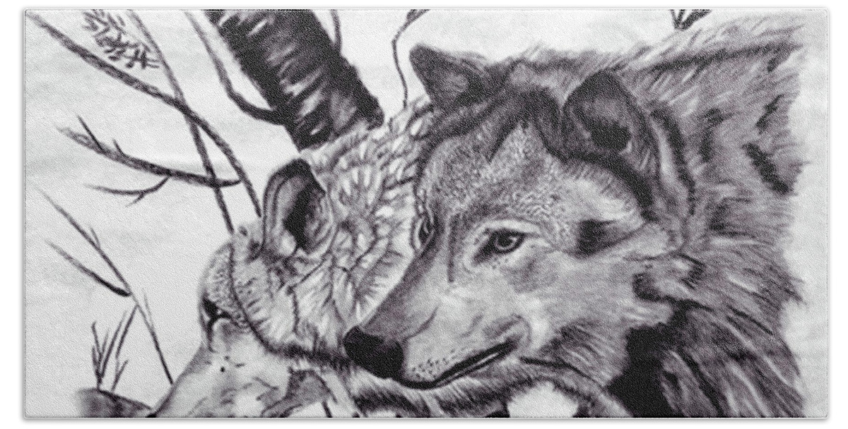 Wolf Photographs Hand Towel featuring the drawing Wolves by Mayhem Mediums