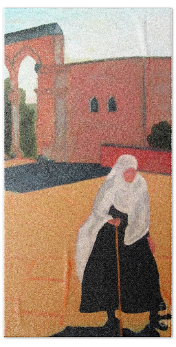 Art Hand Towel featuring the painting Woman at the Wall by Karen Francis
