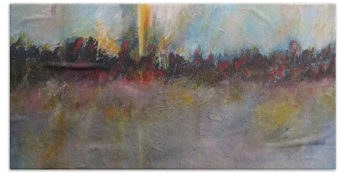 Abstract Bath Towel featuring the painting Wonder by Soraya Silvestri
