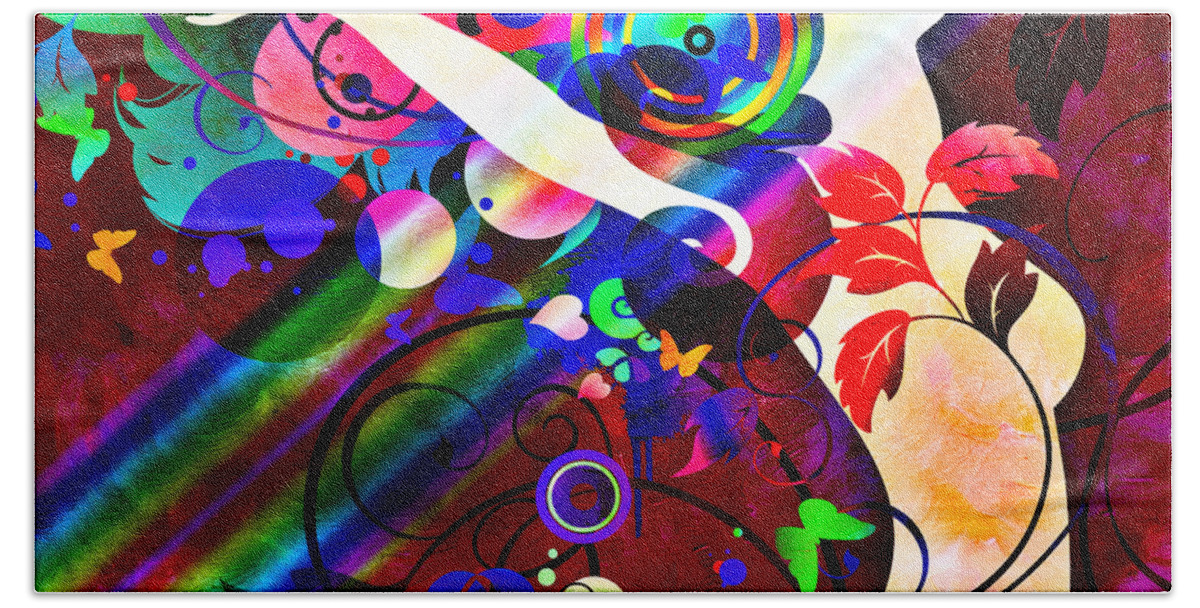 Amaze Bath Sheet featuring the mixed media Wondrous At The End Of The Rainbow by Angelina Tamez