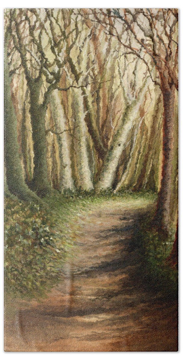 Woodland Bath Towel featuring the painting Woodland Walk by Deborah Runham
