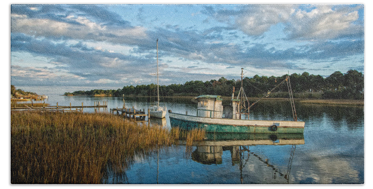 Apalachicola Bay Bath Towel featuring the photograph Work Boat Apalachicola by Jurgen Lorenzen
