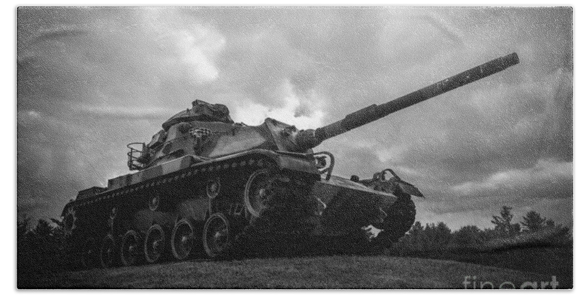 Army Hand Towel featuring the photograph World War II Tank Black and White by Glenn Gordon