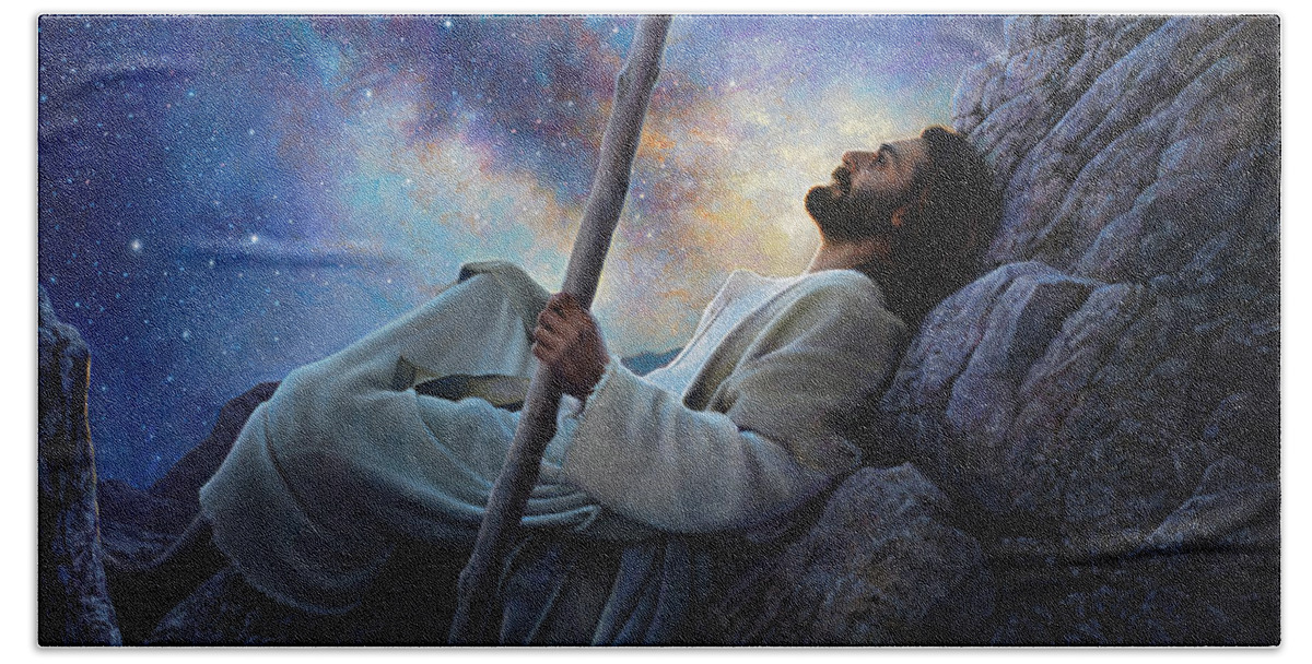 #faaAdWordsBest Bath Sheet featuring the painting Worlds Without End by Greg Olsen