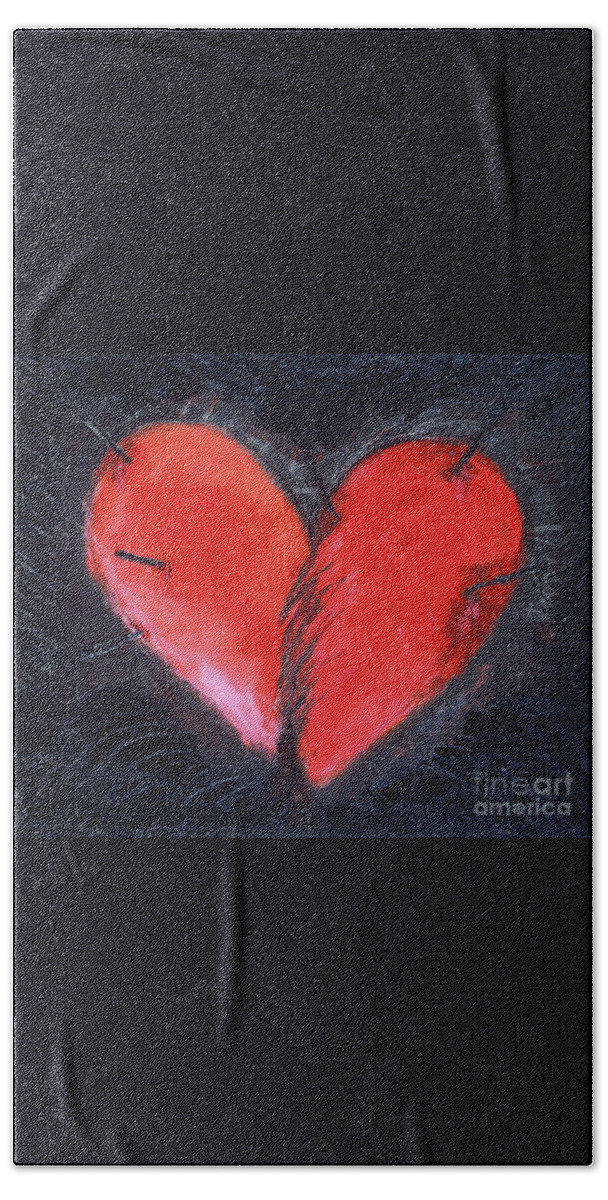 Heart Hand Towel featuring the painting Wounded Heart by Karen Francis