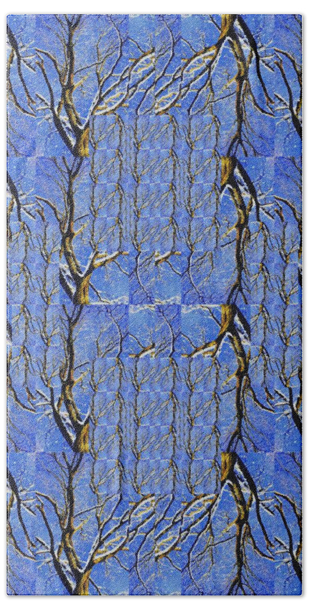 Tree Bath Towel featuring the photograph Woven Tree in Blue and Gold by Jodie Marie Anne Richardson Traugott     aka jm-ART