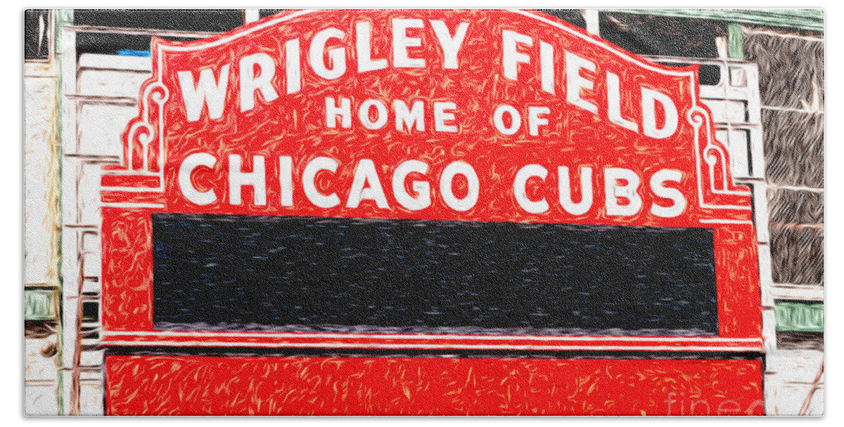 America Bath Towel featuring the photograph Wrigley Field Chicago Cubs Sign Digital Painting by Paul Velgos