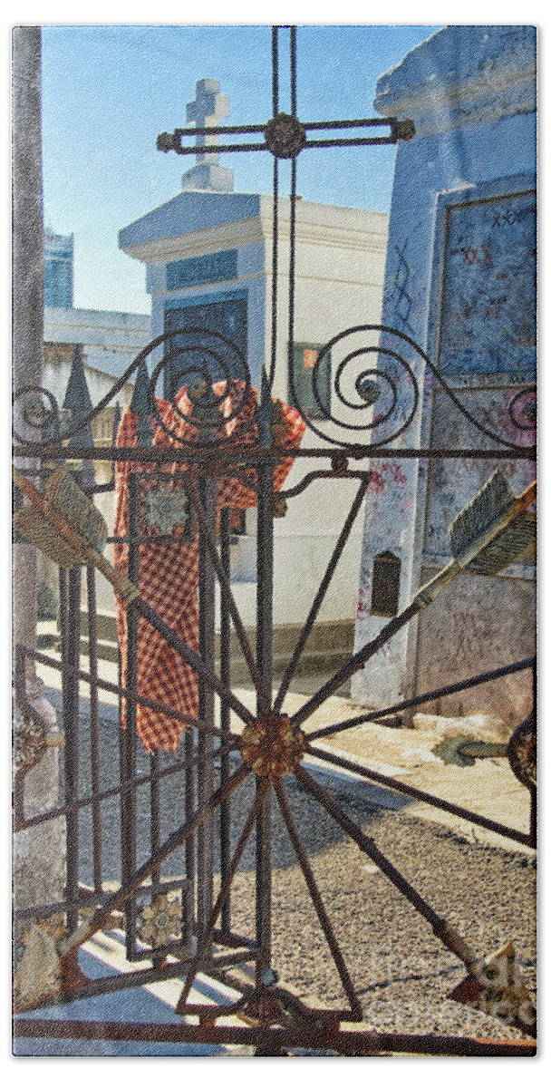 Metal Bath Towel featuring the photograph Wrought Iron Gate and Marie Laveau New Orleans by Kathleen K Parker