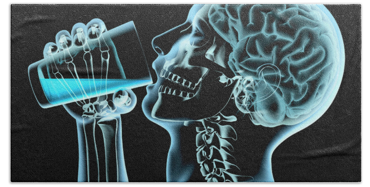 Adult Bath Towel featuring the photograph X-ray Of Man And Brain Drinking by Ikon Ikon Images