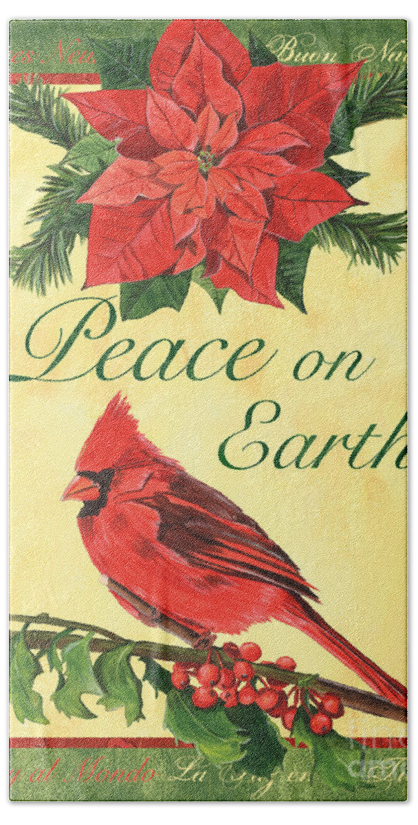 Cardinal Hand Towel featuring the painting Xmas around the World 1 by Debbie DeWitt